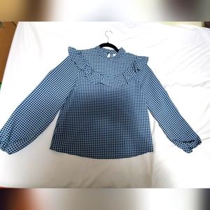 Topshop blue and black Ruffle checkered blouse